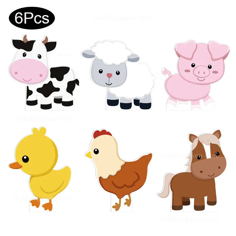 6Pcs Farm Birthday Party Animals KT Board Farm Cow Cutouts DIY Birthday Balloons Farm Theme Birthday Baby Shower Party Backdrops