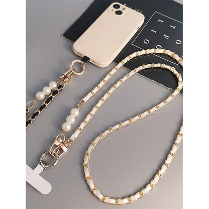 Mobile Phone Lanyard Women's Long Neck and Shoulder Strap Phone Case Universal Lanyard Long Crossbody Pearl Pickup Chain