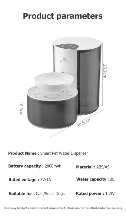 Smart Pet Water Dispenser, Wireless Cat Water Fountain, Dumping Dog Water Dispenser, Rechargeable Automatic Water Feeder