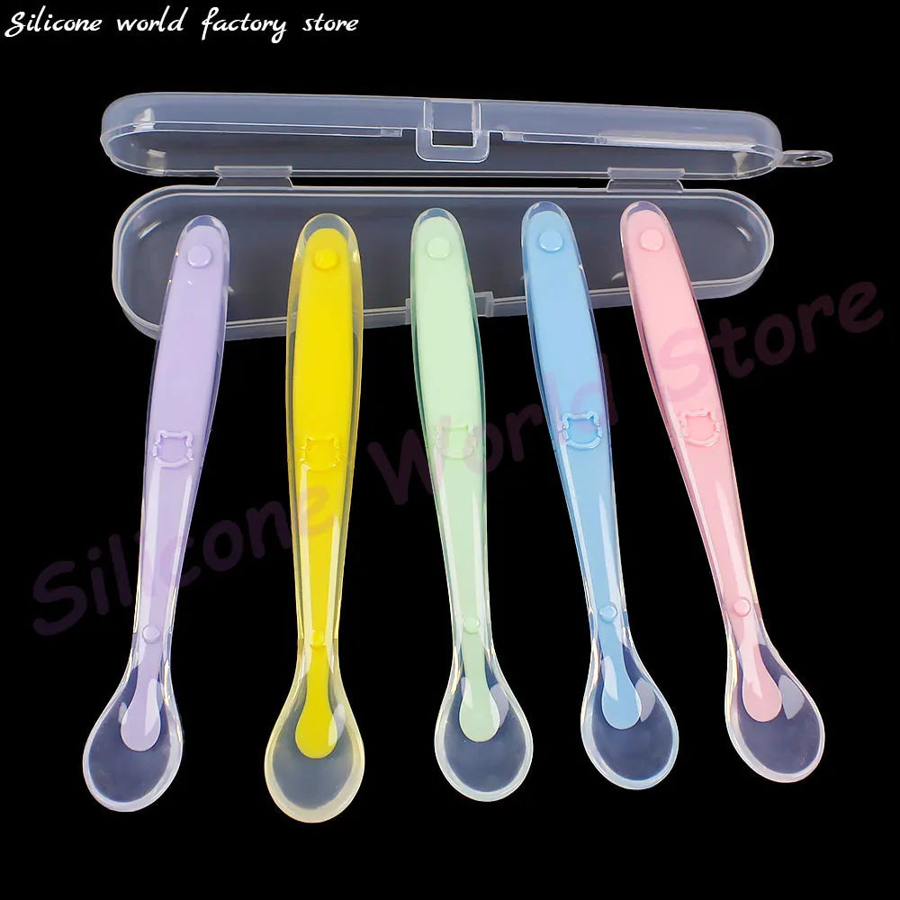 Silicone World Baby Complementary Food Silicone Spoon Training Spoon Soft Spoon Children's Feeding Tableware With Storage Box