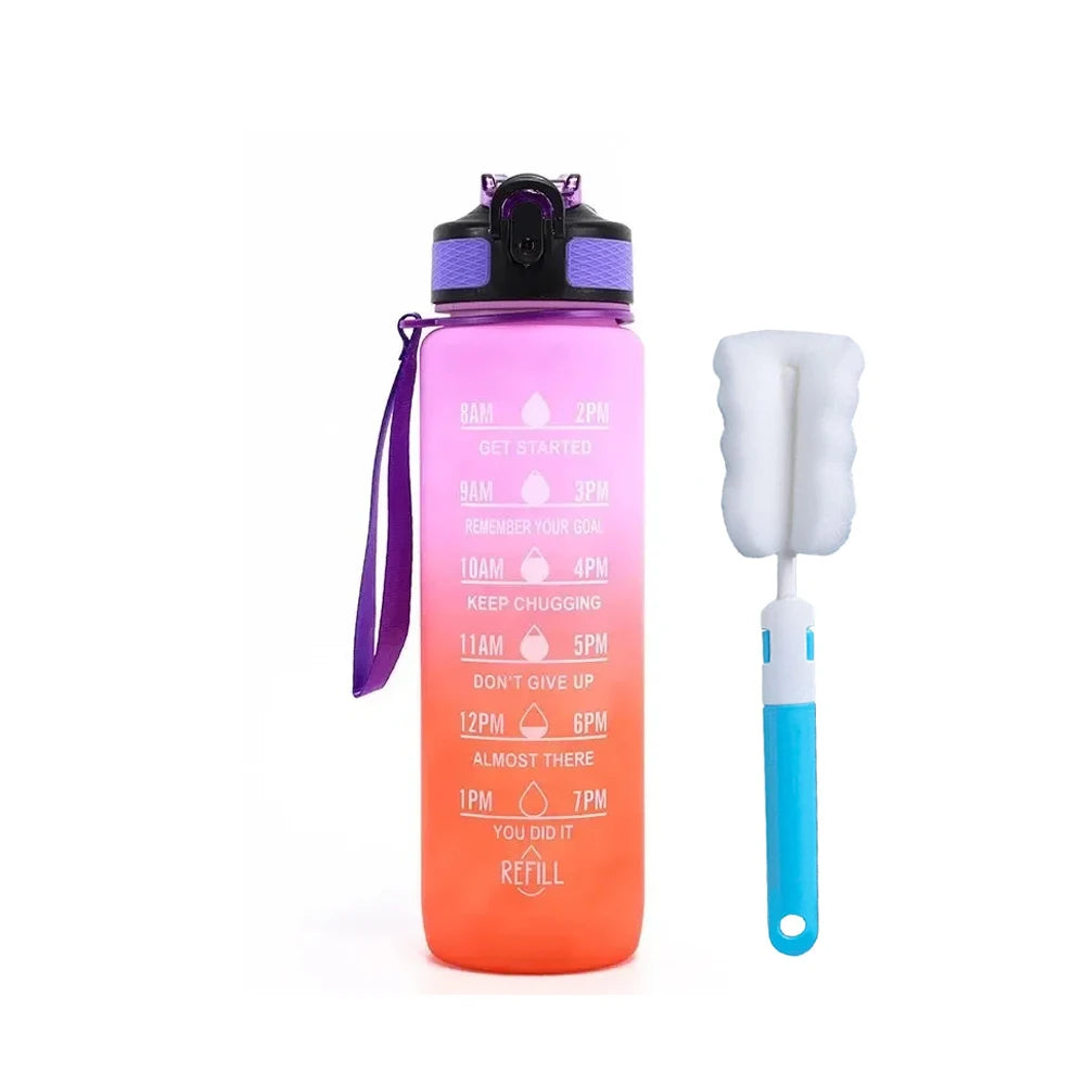 32 oz Drinking Water Bottle with Times to Drink and Straw, Motivational with Carrying Strap, Leakproof BPA & Toxic Free