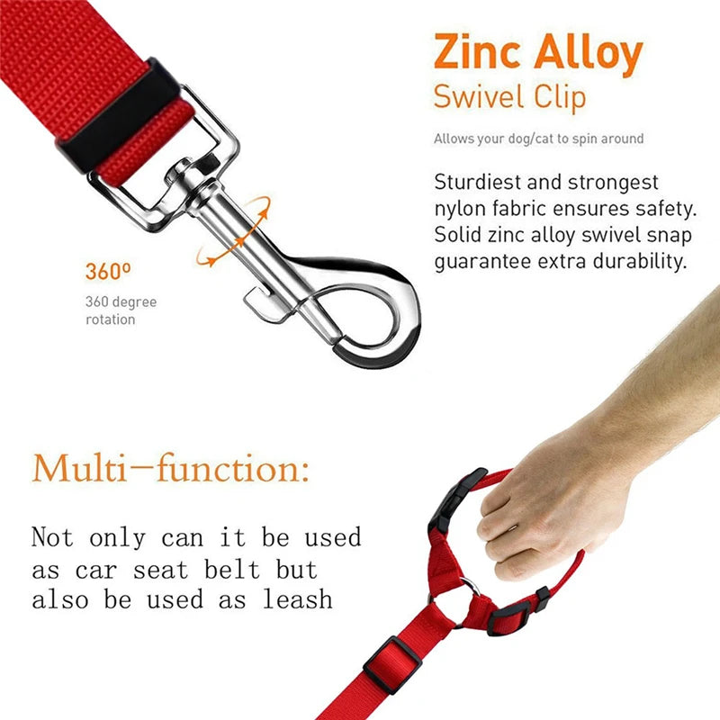 Car Seat Belt for Dogs, Two-in-one Nylon Leashes Backseat Safety Belt, Adjustable Dogs Harness Collar, Pet Accessories