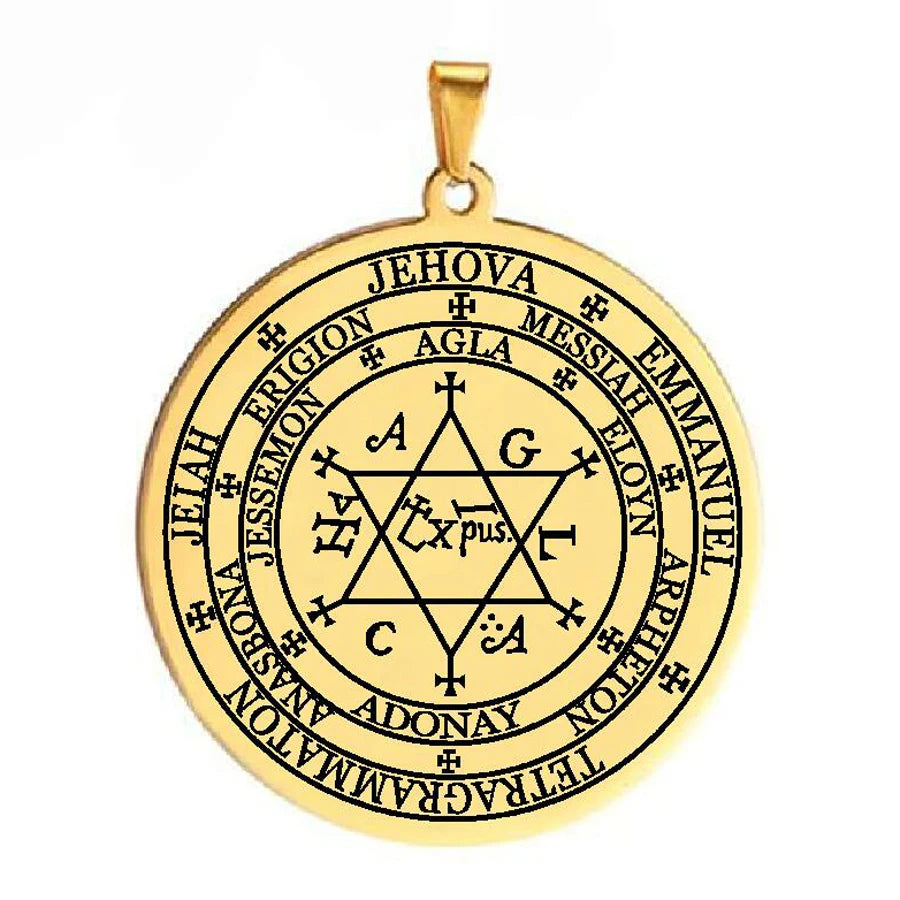 Grand Pentacle De Salomon The Grand Grimoire with The Great Clavicle of Solomon Amulet Talisman Stainless Steel Pendant Necklace