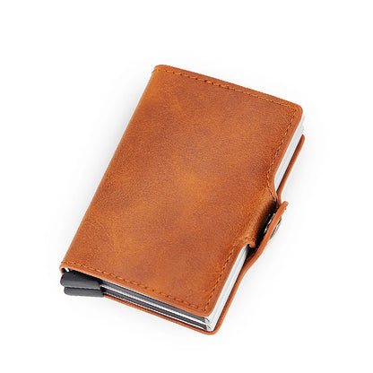 RFID Blocking Men Wallet Credit Card Holder Leather Card Wallet Double Metal Box ID Card Holder Money Clip Purse New 2023