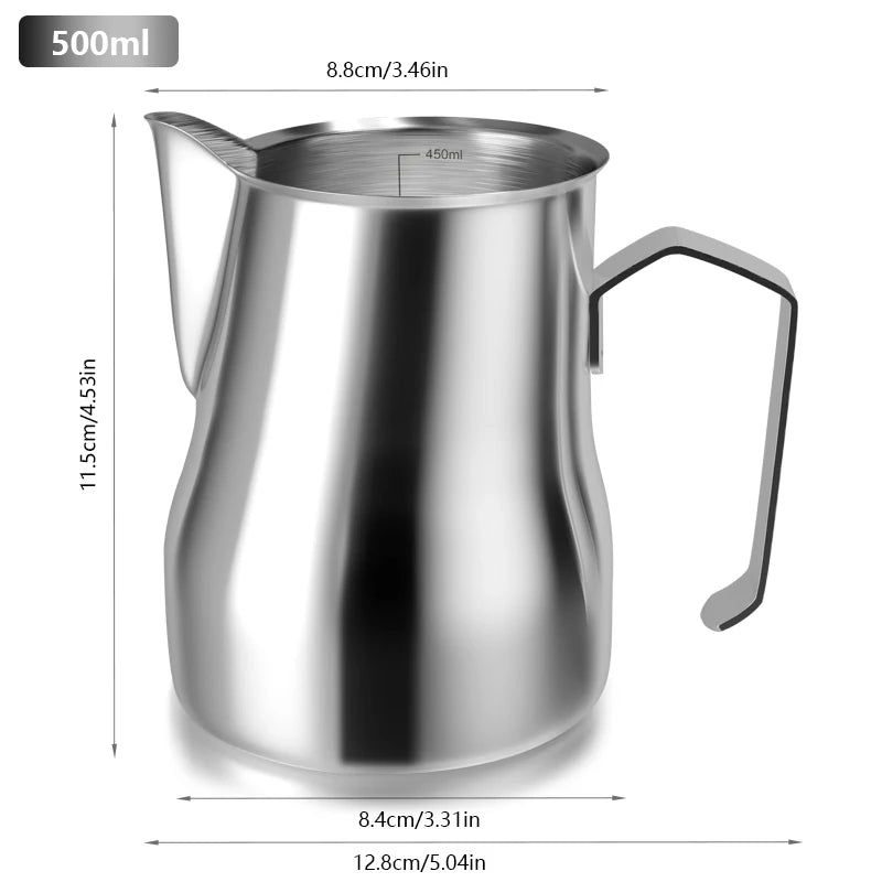 Milk Frothing Pitcher Jug 350/500ML Stainless Steel Coffee Milk Frothing Jug for Espresso Latte Art Barista Steam Milk Jug