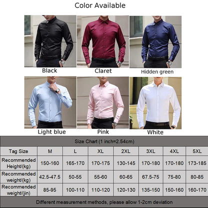 New Men\'s Long Sleeve Drill Button Shirts Tight Business Formal Social Wrinkle Lapel Casual Solid Simple Fashion Male T-shirts