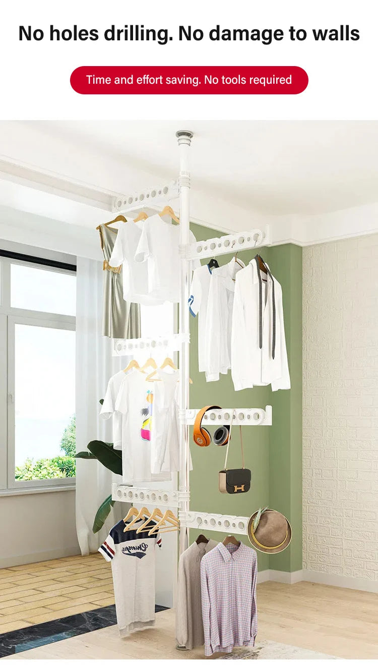 Household Flooring drying rack indoor telescopic pole drying rack Balcony Window Retractable drying rod Fixed Hanging Coat Racks