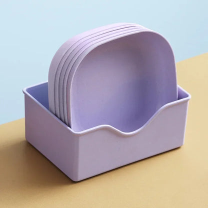 Reusable Food Serving Dishes with Rack, 10Pcs Square Wheat Straw Plates Salad Bowl