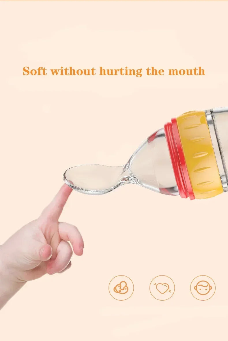 Safe Useful Silicone Baby Bottle with Spoon Food Supplement Rice Cereal Bottles Squeeze Spoon Milk Feeding Bottle Cup