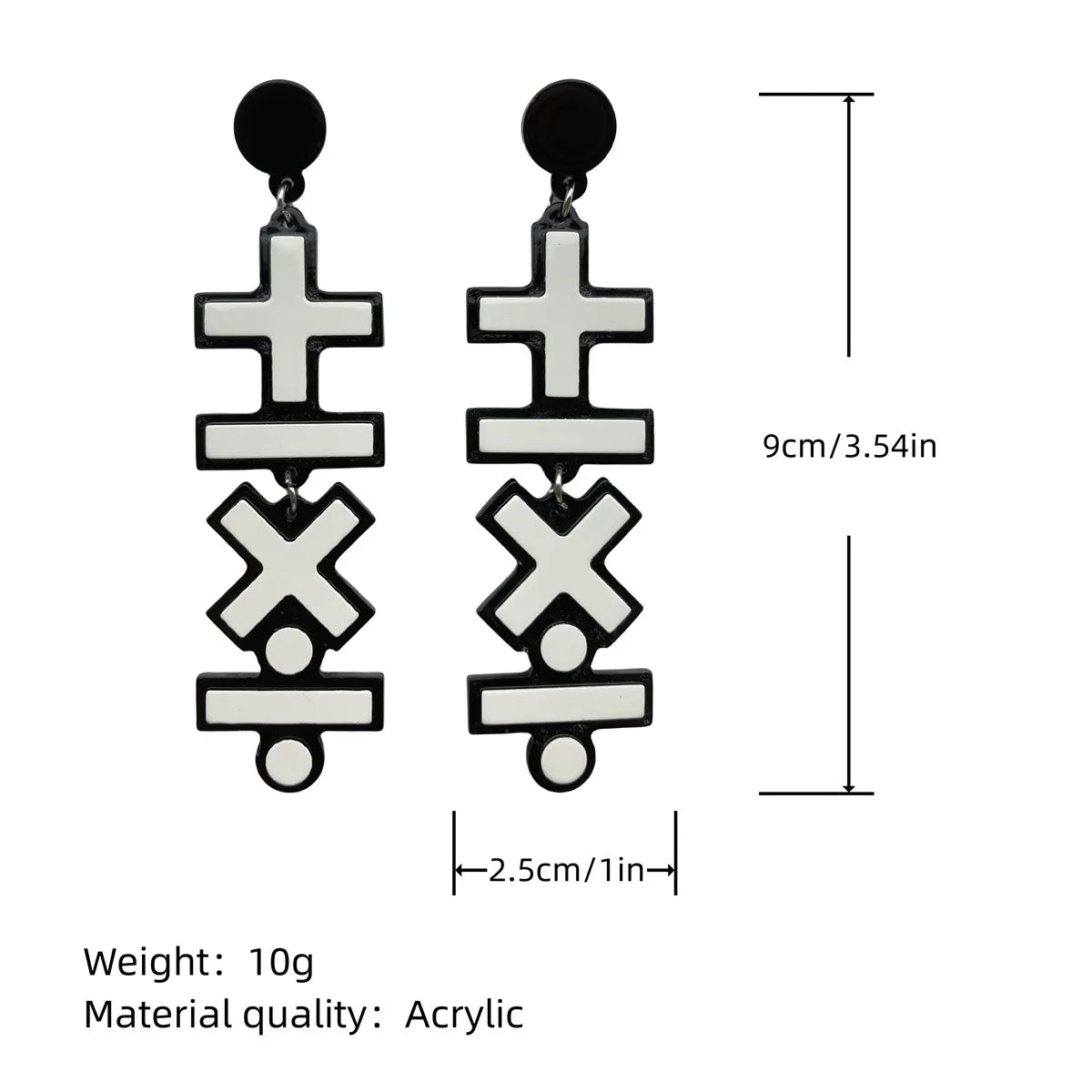 Popular Black White Contrast Bohemian Earrings Add Subtraction Multiplication Division Academy Student Teacher Acrylic Earrings