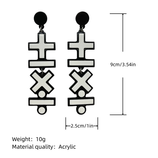 Popular Black White Contrast Bohemian Earrings Add Subtraction Multiplication Division Academy Student Teacher Acrylic Earrings