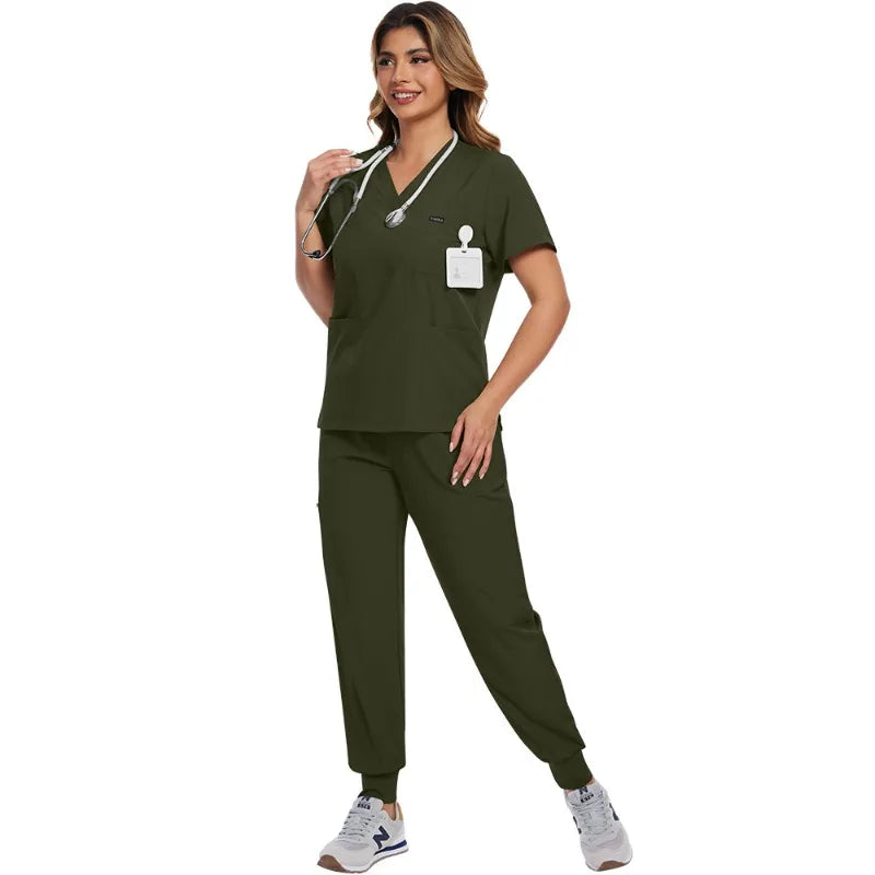 Surgical Scrubs Unisex - Quick-Dry Dental Clinic & ER Workwear Split Set W/Short Sleeve & Anti-Microbial 6 Pockets