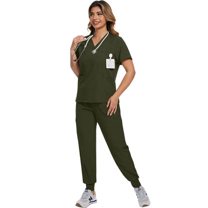 Surgical Scrubs Unisex - Quick-Dry Dental Clinic & ER Workwear Split Set W/Short Sleeve & Anti-Microbial 6 Pockets