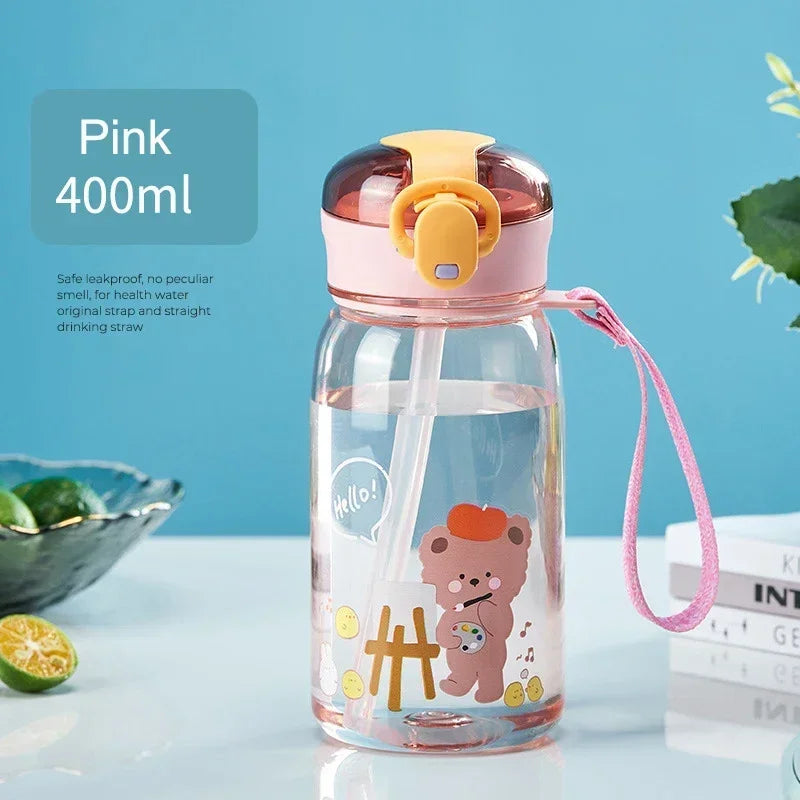 Kids Cartoon Water Sippy Cup with Straw Cute Bear Leakproof Water Bottles Outdoor Portable Drink Bottle Children's Lovely Cup
