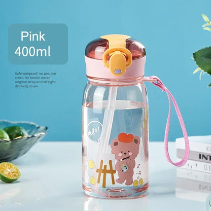Kids Cartoon Water Sippy Cup with Straw Cute Bear Leakproof Water Bottles Outdoor Portable Drink Bottle Children's Lovely Cup