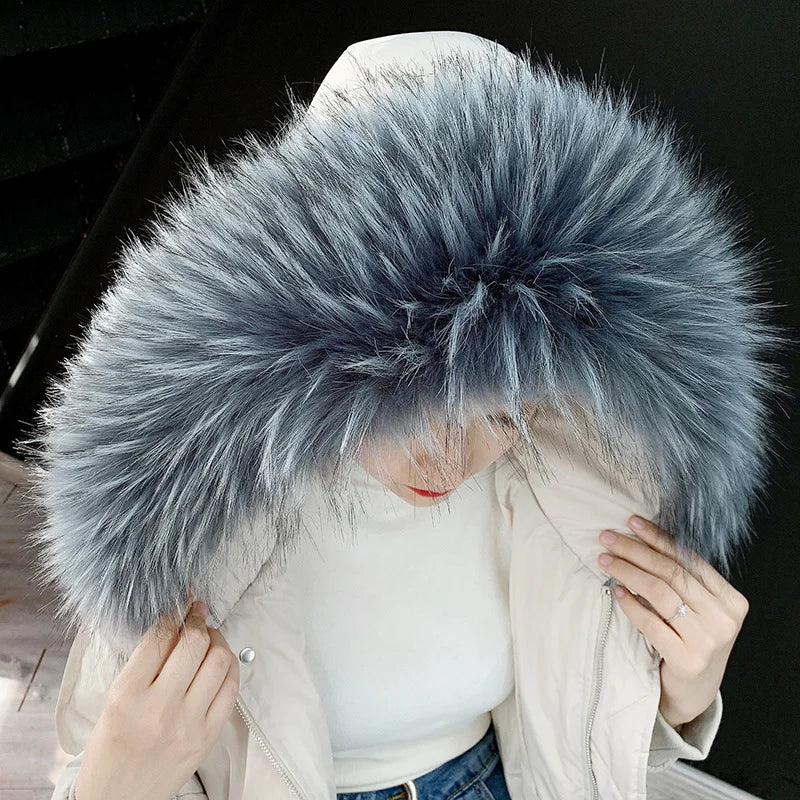 Detachable Faux Fur Collar Extra Large Warm Fake Fur Scarf Wrap Evening Cape For Winter Womens Coat Faux Fur Hood Ttrim Collar