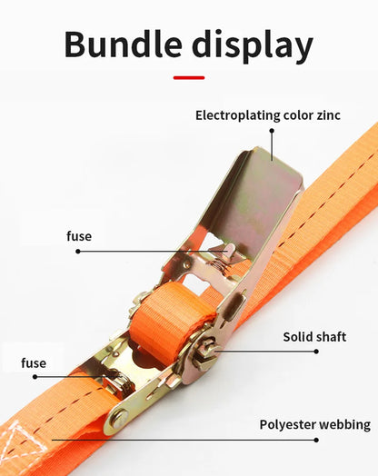 Heavy Duty Metal Buckle Tie-Down Cargo Straps for Car and Truck - Strong Ratchet Belt for Secure Luggage and Cargo Transport