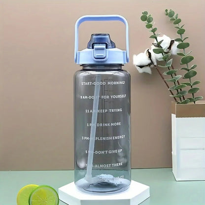 2L Large Capacity Plastic Straw Water Bottle with Time Marker Leak-Proof Design for Outdoor Sports Fitness Travel Hydration Cup