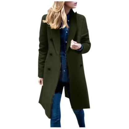 Officewear Casual Women Jackets Fashion Ladies Wool Loose Outwear Elegant Lapel Solid Double-breasted Coats For Autumn Winter