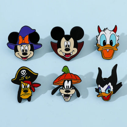 6 Pcs Cartoon cartoon character Mickey Brooch Halloween Mickey Mouse Donald Duck Metal badge Alloy drip pin accessories