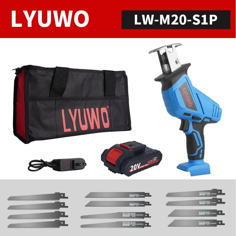 20V Rechargeable Reciprocating Saw Adjustable Speed Electric Saw Blade Saw Portable Wood Metal Cutting Chain Saw