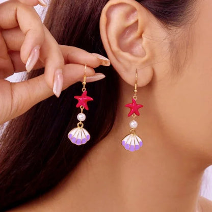 Fashion Asymmetric Ocean Style Earrings Stud  For Women Starfish Shell Earring Ear Ring Imitation Pearl Zircon Jewelry Gift