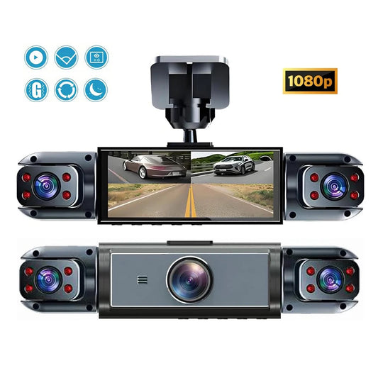 3 Camera Dash Cam, Front Inside Dashcam, Left Right Video Recorder, Loop Recording, Motion Detection, Wide Angle, Night Vision