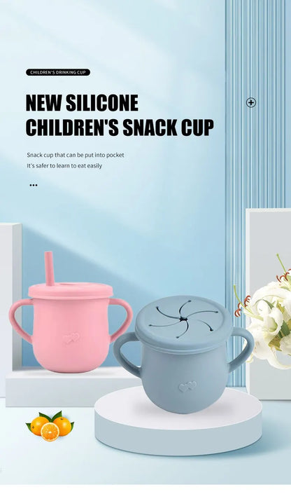 Silicone Baby Snack Cup Kids Solid Color Silicone Food Box Baby Portable Baby Snack Container with Baby Cup Lid