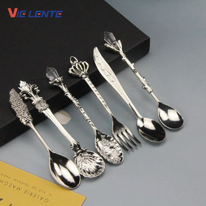 6pcs Set Ice Cream Spoon Jam Spoon Dessert Spoon Zinc Alloy Coffee Spoon Tableware Kitchen Uten Vintage Palace Coffee Spoon