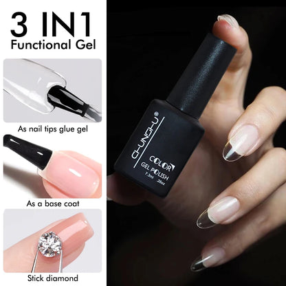 3 IN1 Nail Glue Gel Fast Extension Acrylic False Tips Sticking Decoration Press on Nails Art Tools Functional Gel French DIY 7ml