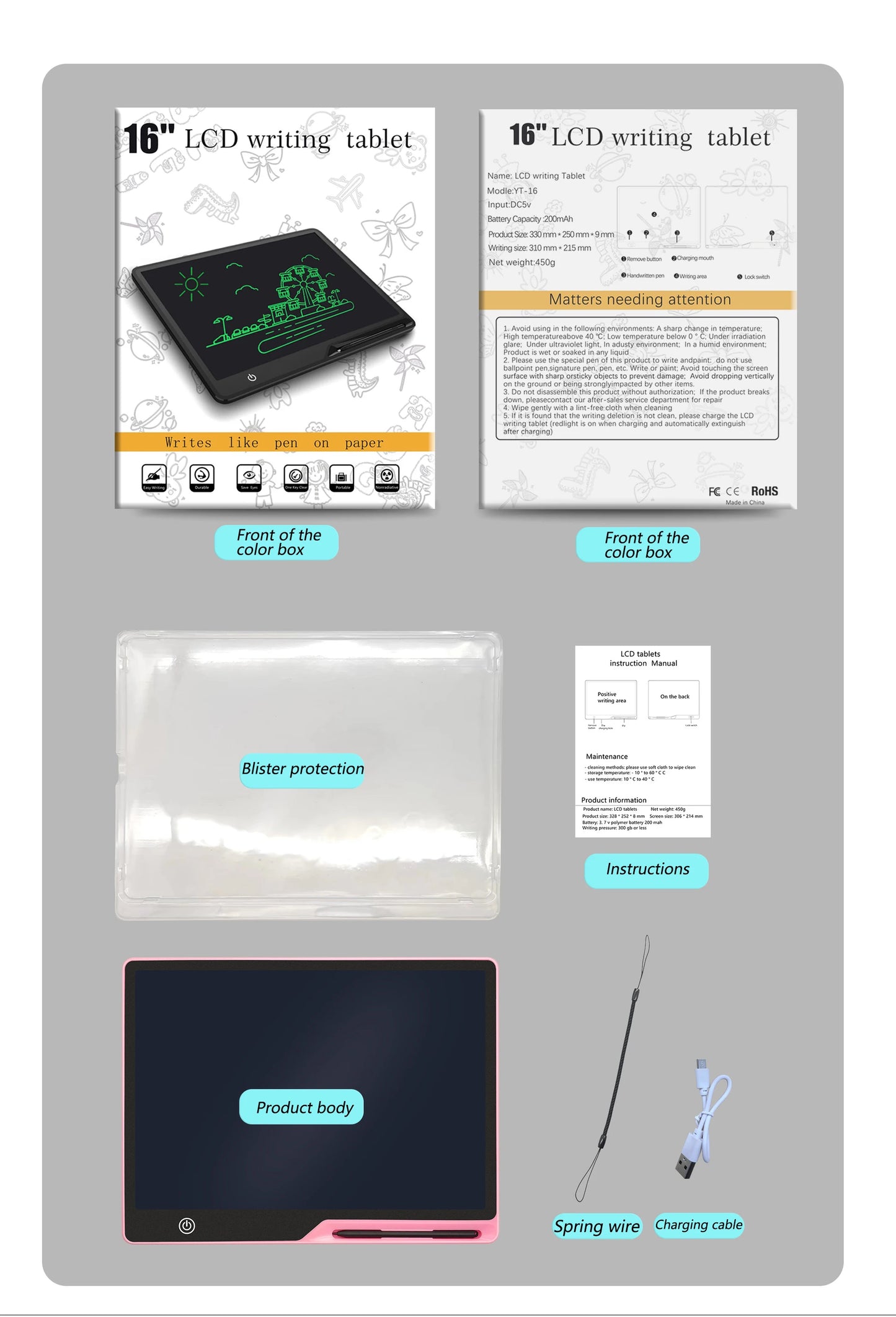 Educational Toys Writing Tablet For Kids 10/16Inch LCD Drawing Board Children Gifts USB Charging Doodle Electron Handwriting Pad