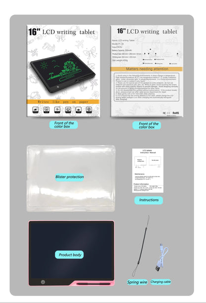 Educational Toys Writing Tablet For Kids 10/16Inch LCD Drawing Board Children Gifts USB Charging Doodle Electron Handwriting Pad