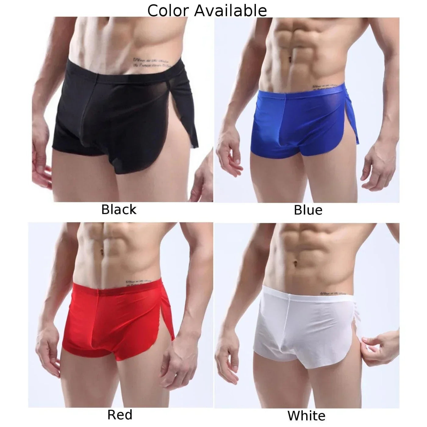 Mens Sexy Underwear Wet Look Lingerie Breathable Pouch Boxer Shorts Side Split Trunks Quick Dry Underpants Ultra Thin Panties