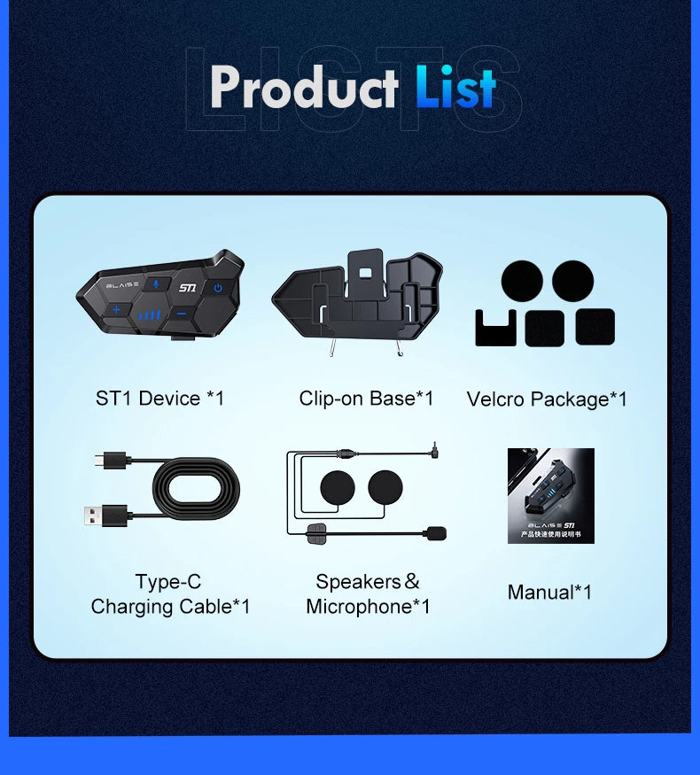 Y10 Motorcycle Helmet Bluetooth Headset 2000Mah Super Long Standby Wireless Hands-free Waterproof Motorbike Earphone