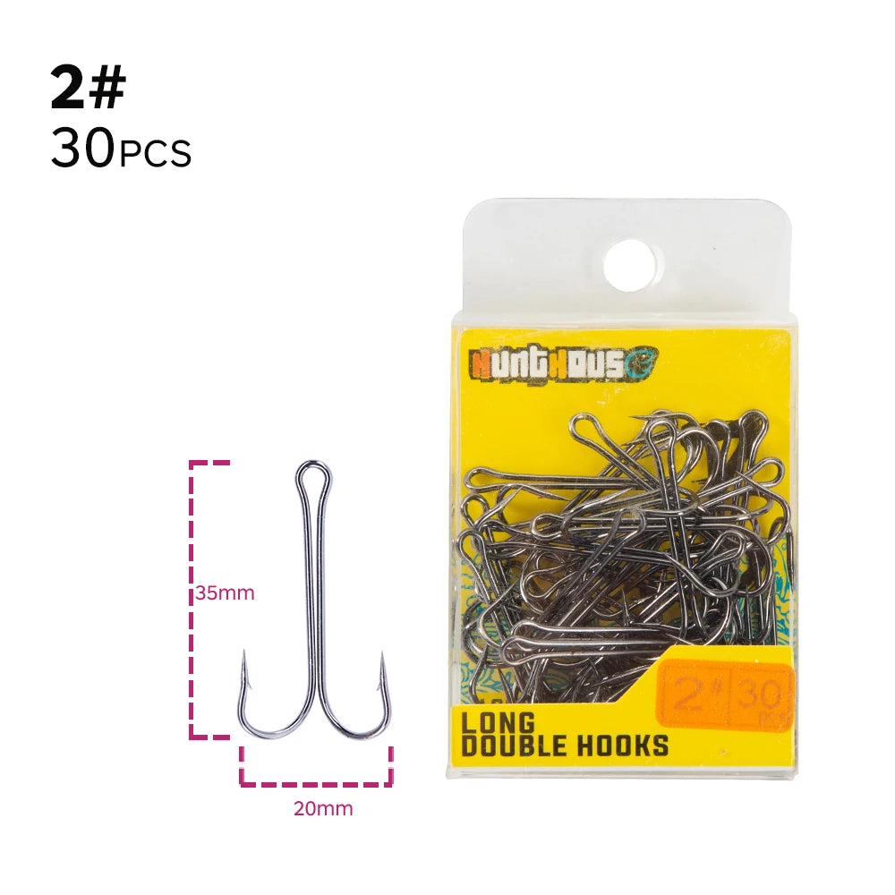 Hunthouse Double Hooks fishing hook long fishing stainless hook with soft lure sharp high carbon stee offset hook