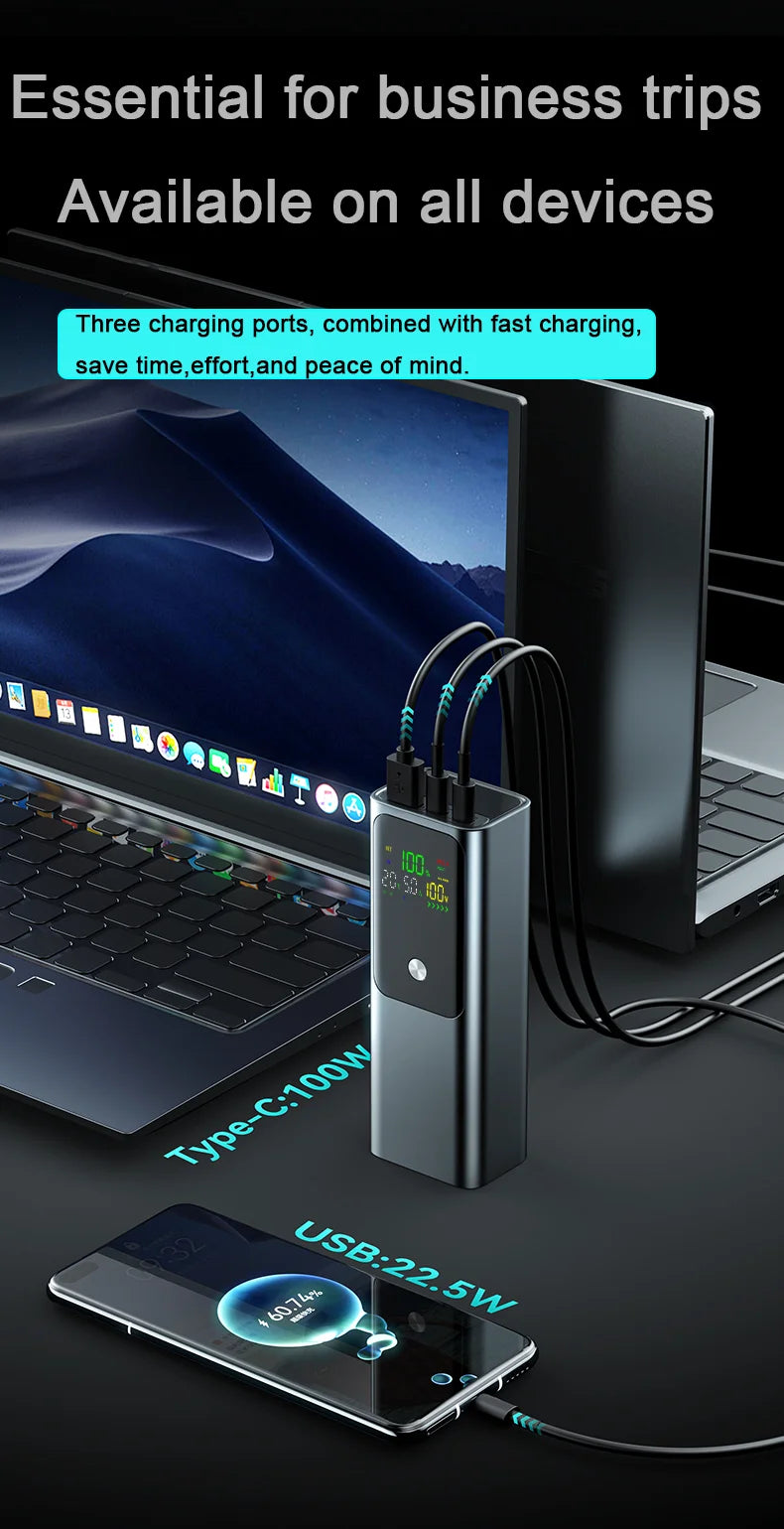 20000mAh 100W Large Capacity Power Bank Bidirectional Fast Charging Portable Powerbank Laptop External Spare Battery for Macbook