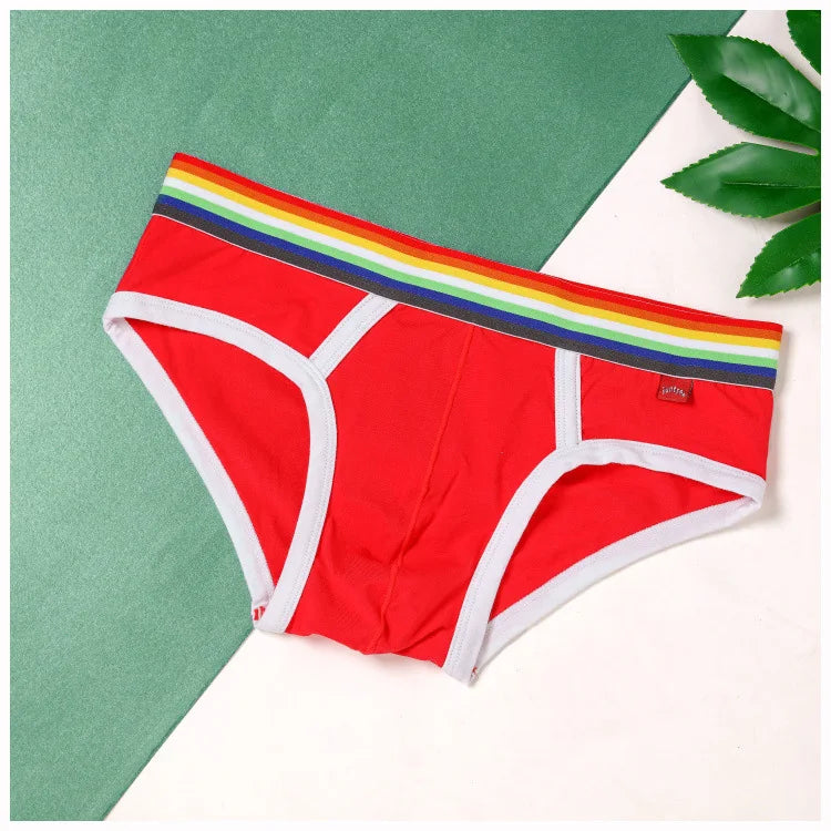 Sexy Mens Underwear Rainbow Belt Briefs Fashion Cotton Panties Youth Breathable Underwear Briefs Low Waist Underpants For Male