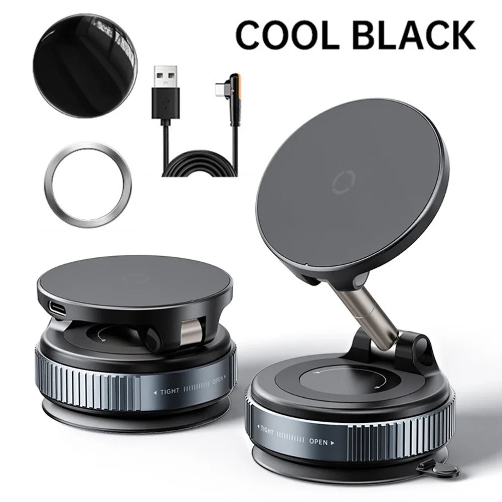 Foldable Magnetic Car Mount Mobile Phone Holder Wireless Charger Vacuum Adsorption Stand for iPhone 16 15 14 13 12 for MagSafe