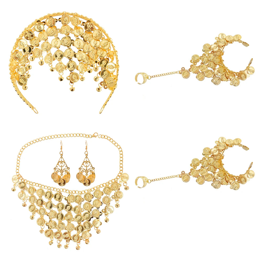 Indian Dance Accessories Necklace Headwear Earrings Bracelet Hair Band Jewelry Set Women's Party Jewelry Gifts