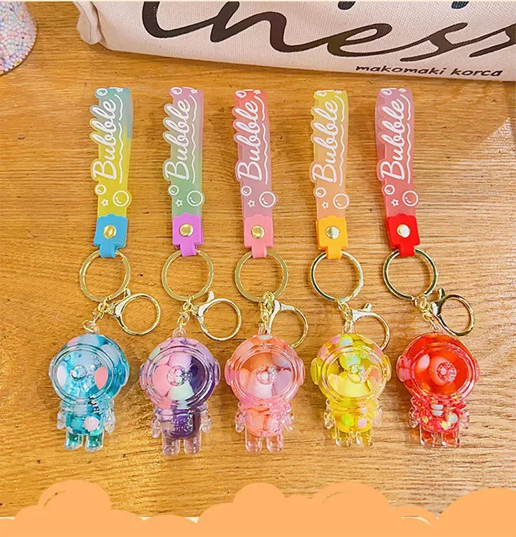 Cute Astronaut Keychain Space Capsule Lava Lamp Oil Filling Bear Key Chain Gift Pendant for Couples Bag Charm Accessories