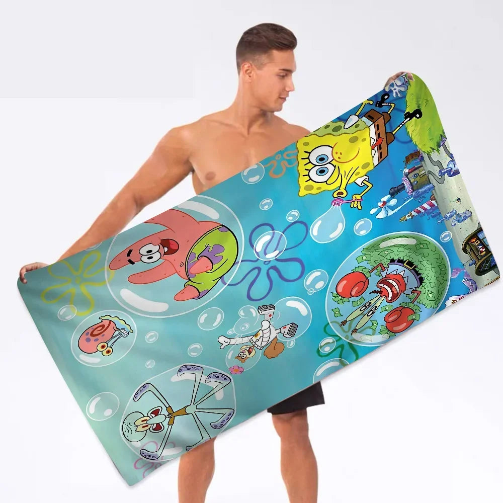 Funny-Cartoon S-Spongebobes-Cute-Pants Bath Towel Soft Water Absorbing Breathable For Girl Kids Decorative Cartoon Beach Towel