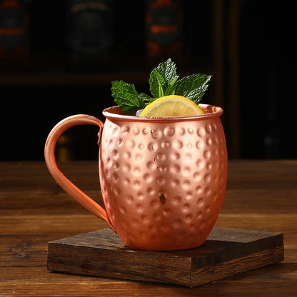 Moscow Mule Copper Mugs | Set of 4 Hammered Cups with Strong Riveted Handle Hold 540ml ( 18oz)