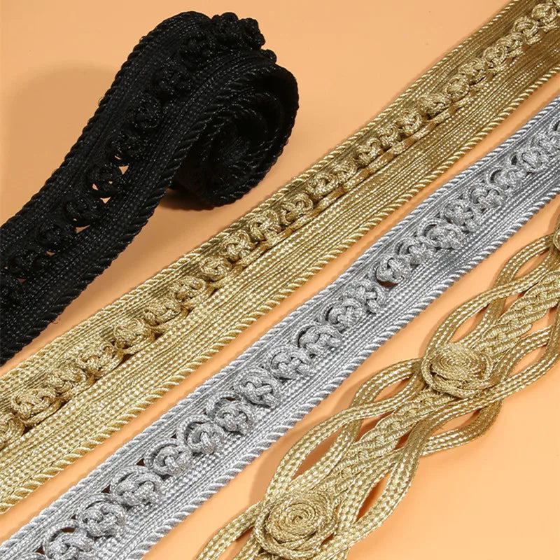 1 Yards Floral Embroidered Lace Ribbon DIY Apparel Sewing Fabric Gold Handmade Crafts Materials