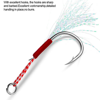 Fishing Hooks 11#-20# Assist Hooks Single Jig Fishhook With Thread Feather Luminous Barbed Hook Sea Hook For Fishing Lure