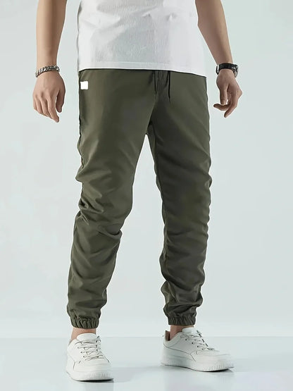 Joggers' Sports Pants, Men's Pants, Track And Field Sports Casual Solid-color Patchwork Pants, Slightly Elastic Trendy Pants