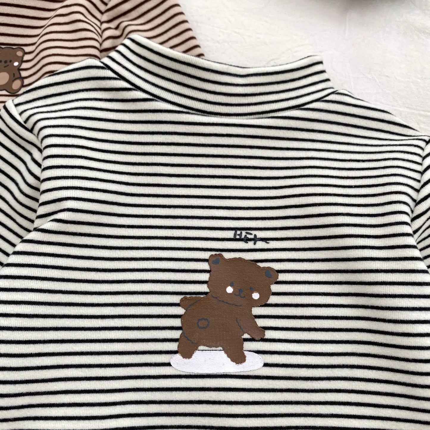 2025 Autumn Kids Baby Boys Shirts Striped Long Sleeve Cotton Bear Infant Boys Tops Stretch Versatile Toddler Boys Shirts