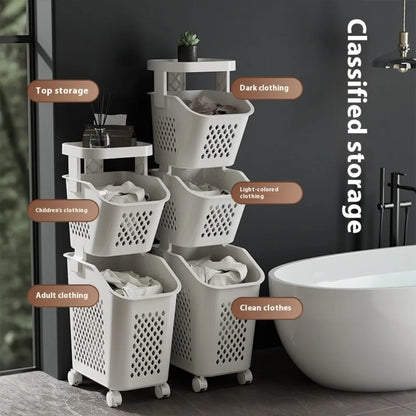 Multilayer Laundry Storage Basket Wheels Pp Plastic Laundry Baskets With Wheel Household Sundries Bathroom Toilet Storage Rack