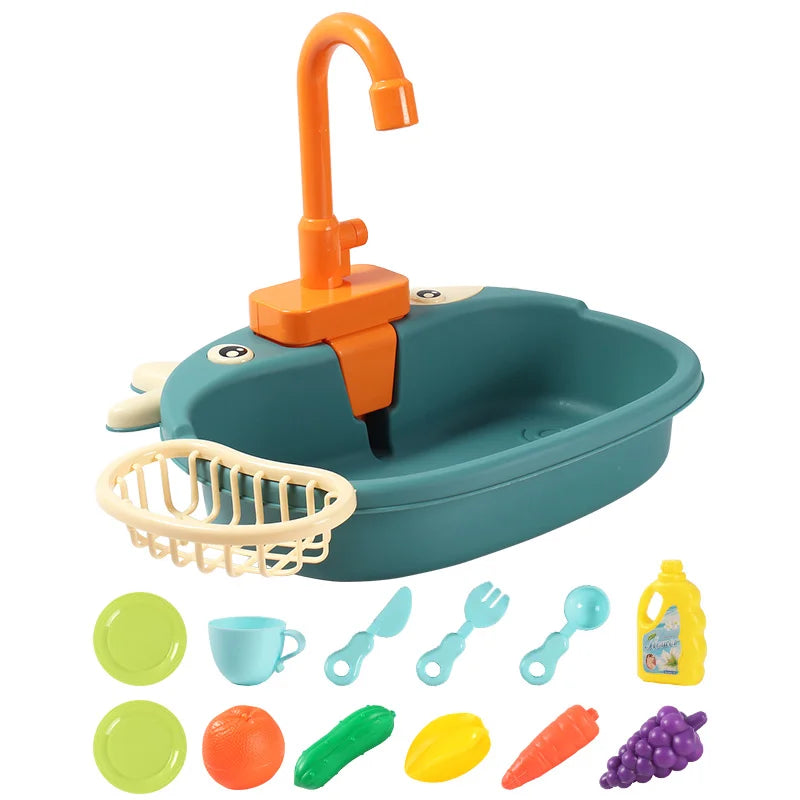 Kids Kitchen Sink Toys Simulation Electric Dishwasher Mini Kitchen Food Pretend Play House Toy Set Children Role Play Girl Toys