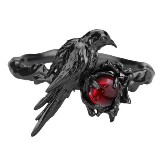 Black Raven Ring - Gothic Horror Handmade Artisan Rings, Promise Cubic Zirconia Jewelry Gift for Women