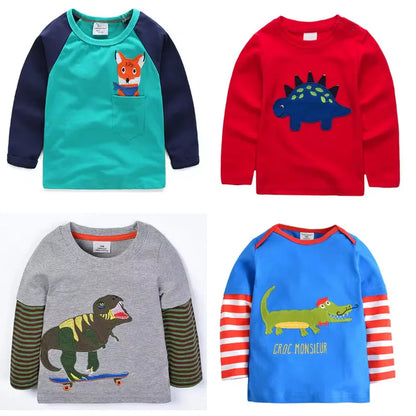 Baby Boys Girls 18-6T Striped Cartoon Tshirts With Applique Animal Kids Hot Selling Spring Autumn Clothes Designed Tops Clothing